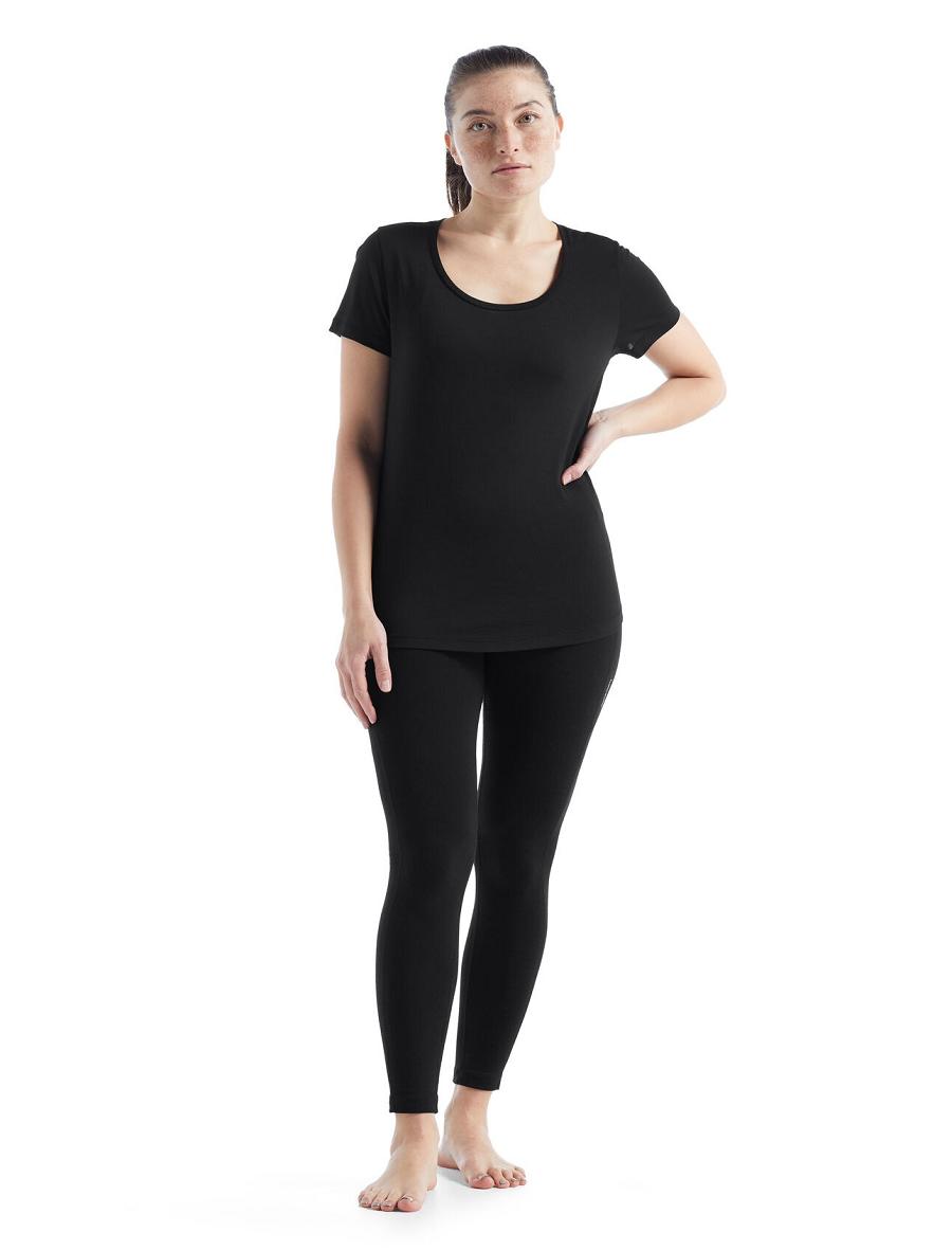 Black Women's Icebreaker Merino Sphere II Short Sleeve Scoop T Shirts | USA 1586HAPK